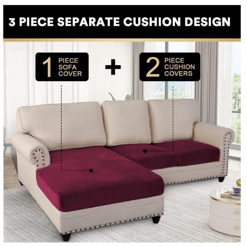 ADPON Velvet Sectional Couch Covers Sofa Chaise/Seat Cushion Slipcover L Shape S - Picture 3 of 6